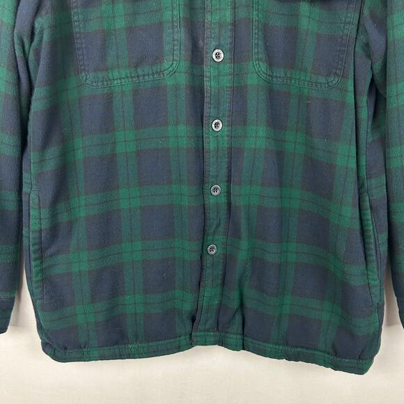 LL Bean Fleece Lined Flannel Shirt Jacket Shacket Green Plaid 298189 Mens Size M - Picture 3 of 7